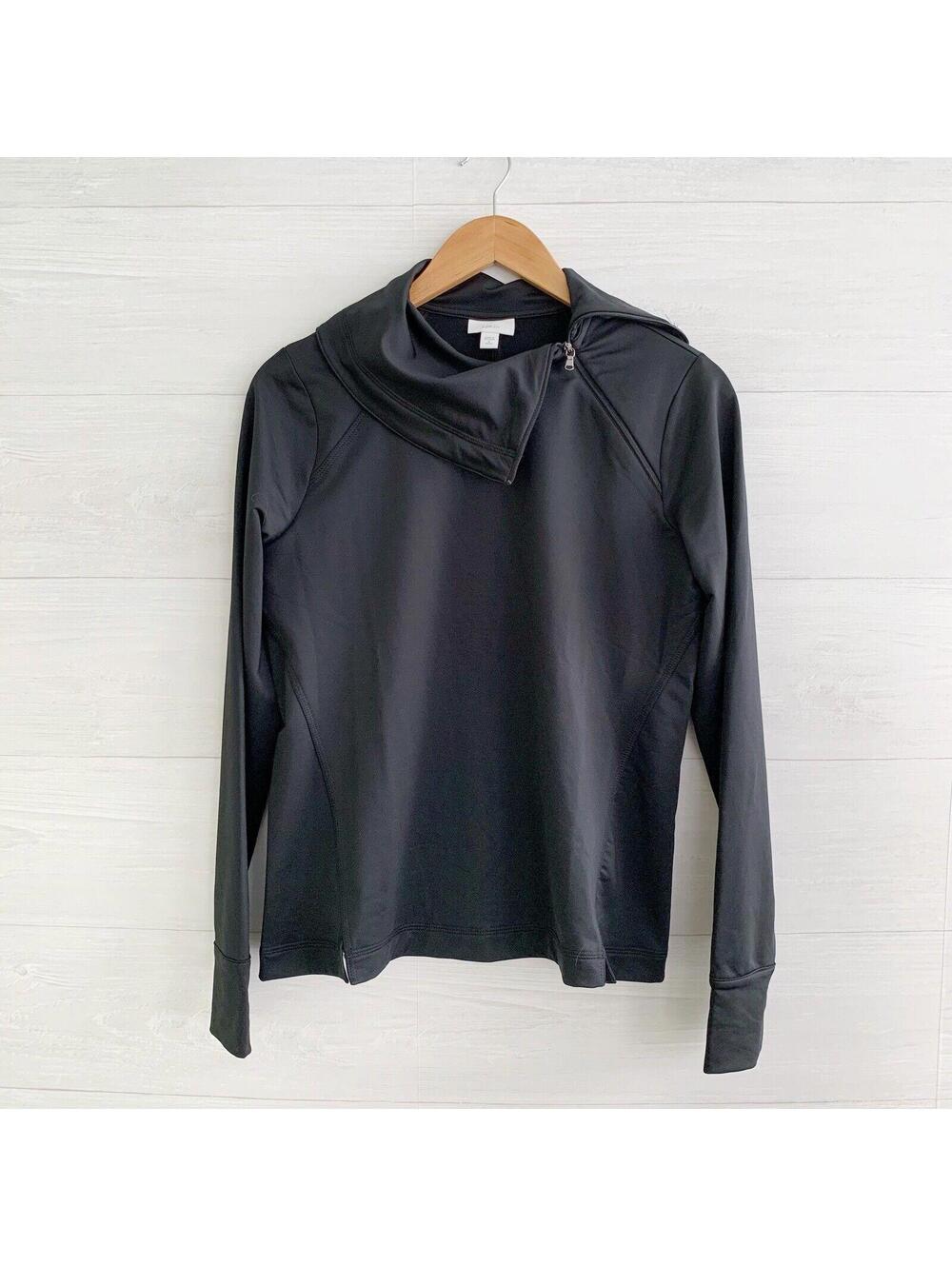 J.Jill Fit Black Funnel Neck Zip Pullover Top Thumbholes S Petite